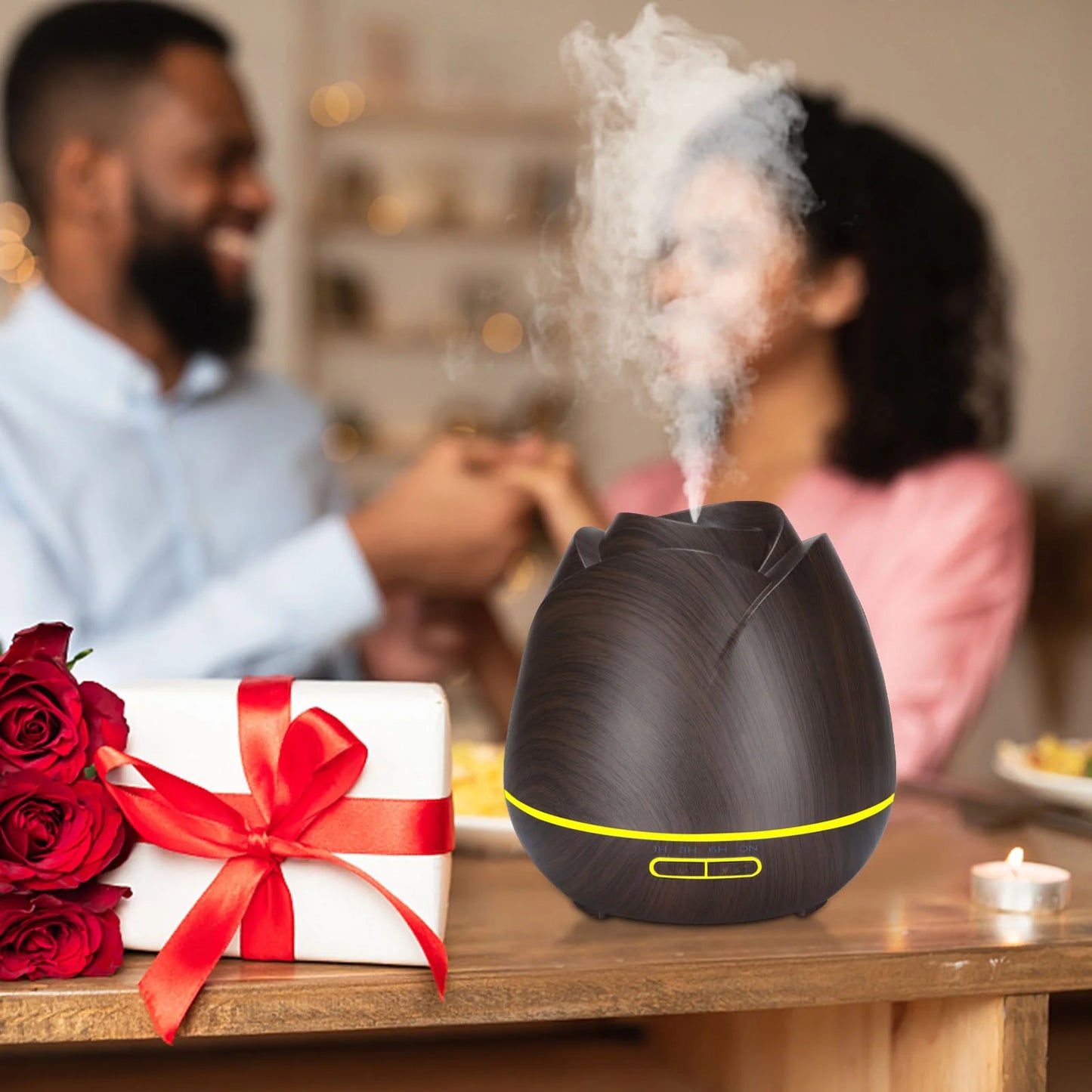 Big Rose Aromatherapy Machine Household 400Ml Wood Grain Aromatherapy Machine Humidifier Flower Bud Aroma Machine Birthday Gifts for Women Items for Women