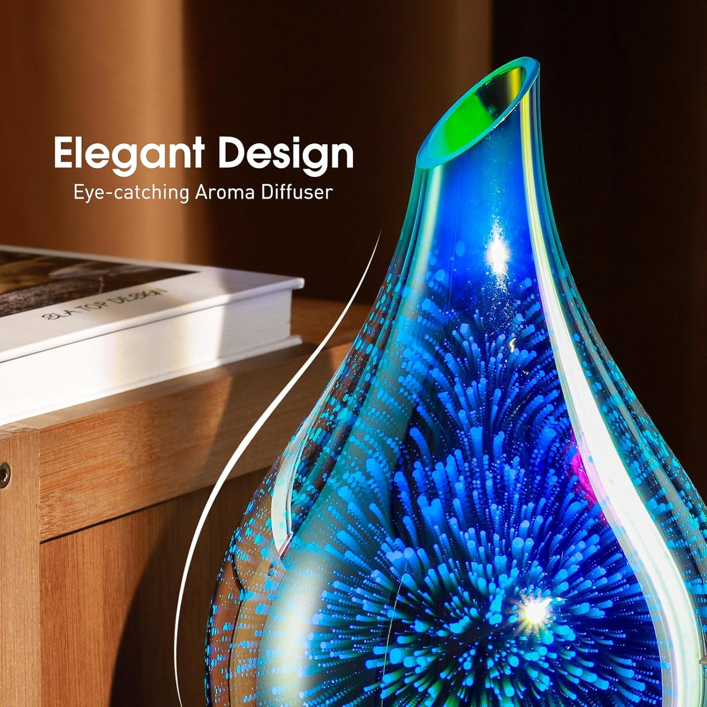 Porseme 280Ml Essential Oil Diffuser 3D Hand-Blown Glass Aroma Diffusor, Aromatherapy Unltrasonic Cool Mist Deffuser, 7 Color Changing Humidifier, Waterless Shut-Off, Timer Function for Home Office