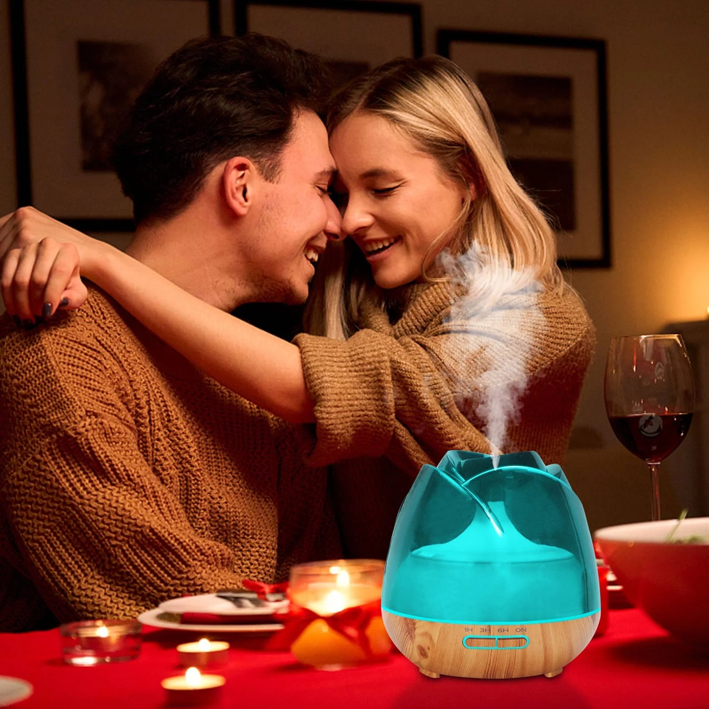 Big Rose Aromatherapy Machine Household 400Ml Wood Grain Aromatherapy Machine Humidifier Flower Bud Aroma Machine Birthday Gifts for Women Items for Women