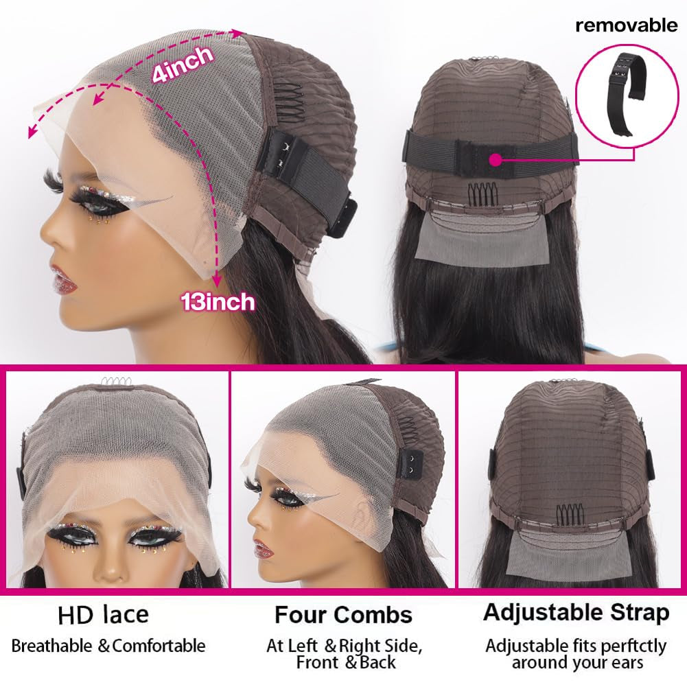 1 of HUIWANYAN Bob Wig Human Hair 14 Inch Nature Black and 1 of HUIWANYAN Bob Wig Human Hair 10 Inch Nature Black