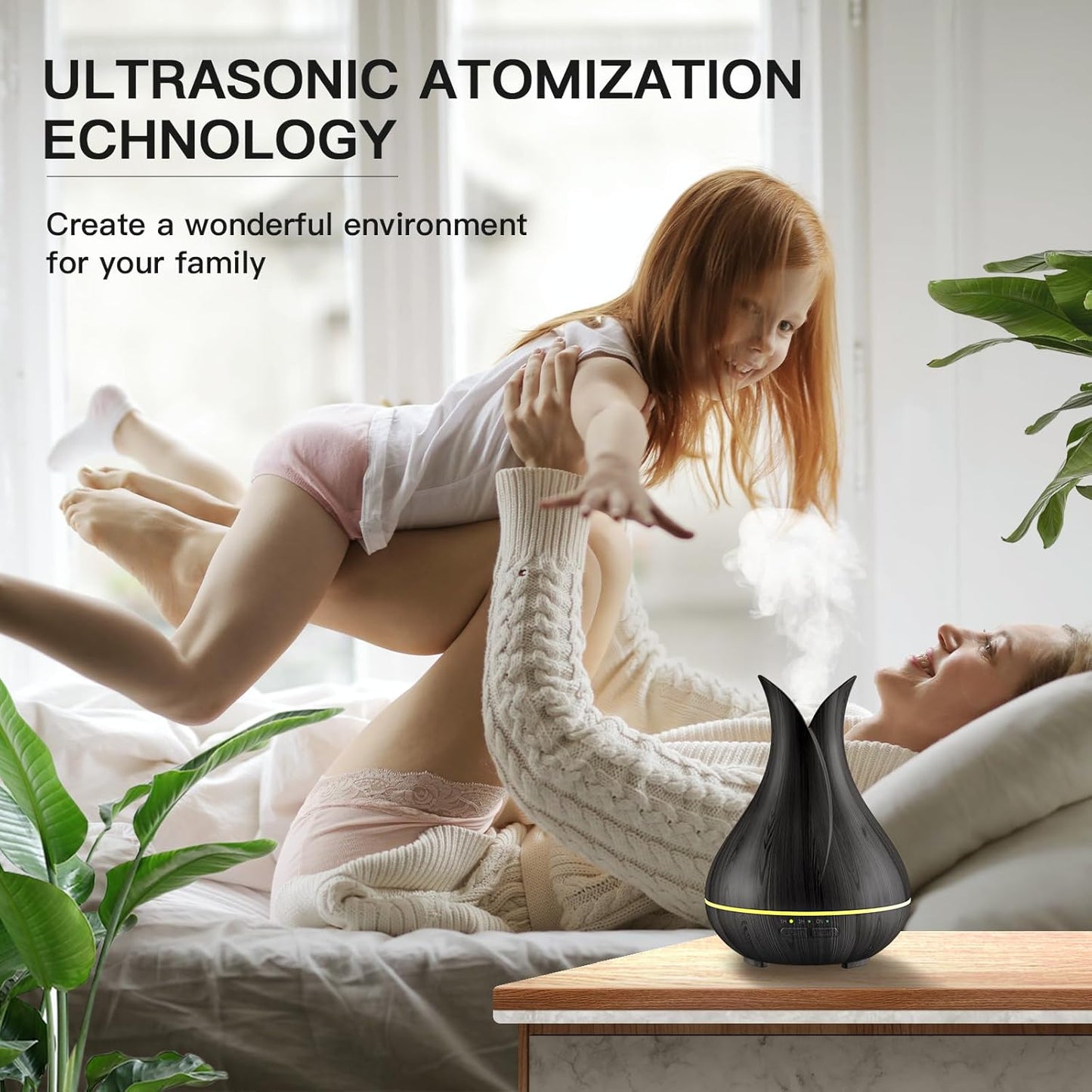 Essential Oil Diffusers, Cute Small Aromatherapy Diffuser with 3 Timers＆ 7 Ambient Light, Ultra-Quiet Oil Diffuser for Room Home Office(150Ml), Dark Wood