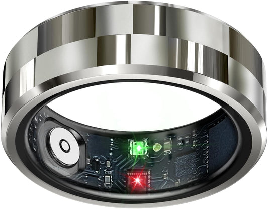 Smart Ring Health Tracker, Sleep Tracker Ring with Heart Rate, Waterproof Fitness Ring for Activity Monitoring/Steps/Distance/Calories,Air Gestures,Up to 7Day Battery,For Ios Android(Stylish Silver#8)