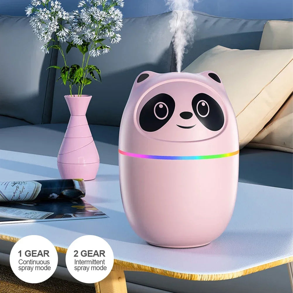Air Humidifier Cute Panda Aroma Oil Diffuser with Night Light USB Chargeable Cool Mist Sprayer Plants Purifier Humificador
