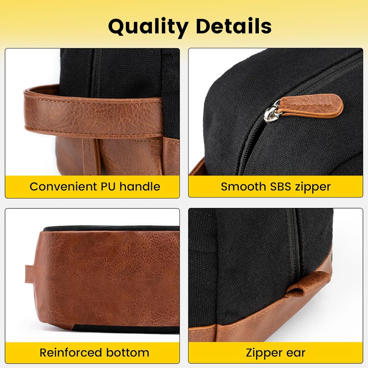 Vorspack Toiletry Bag Hanging Dopp Kit for Men Water Resistant Canvas Shaving Bag with Large Capacity for Travel- Black