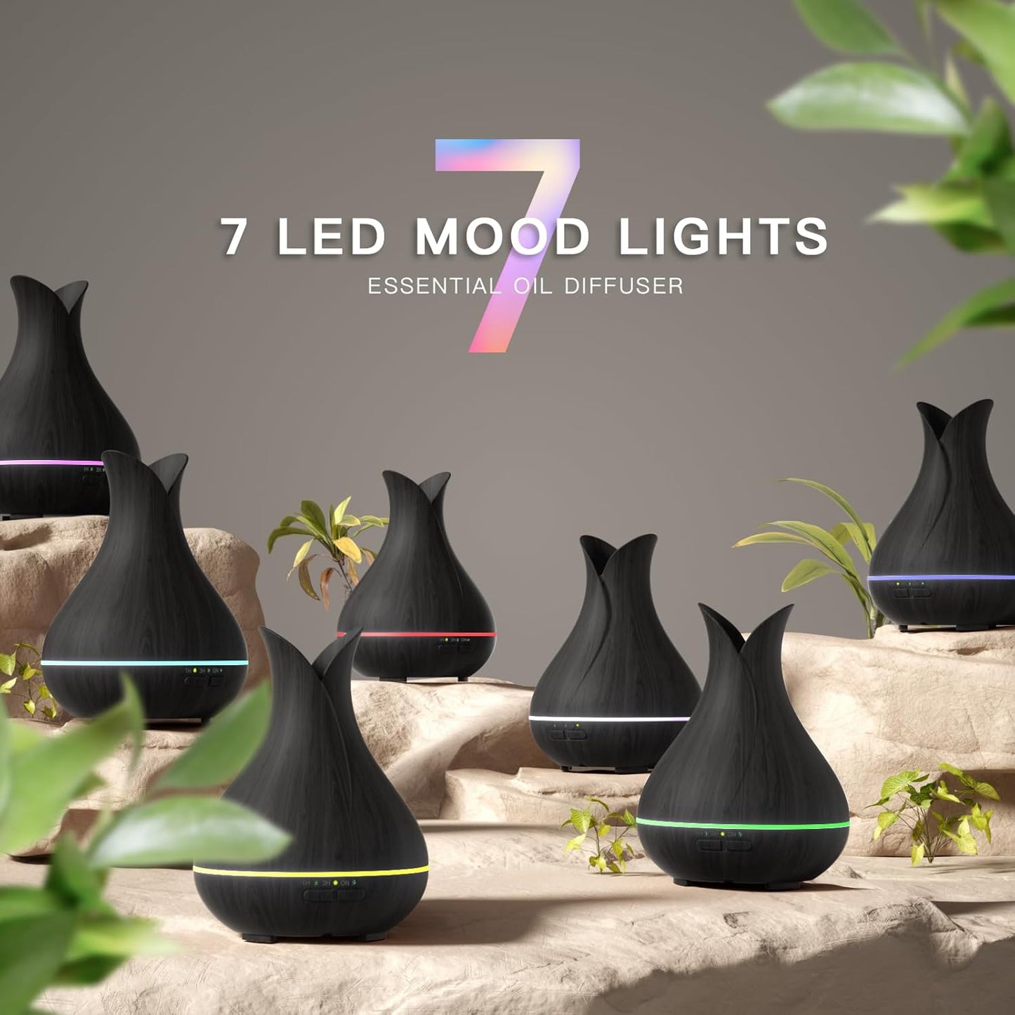 Essential Oil Diffusers, Cute Small Aromatherapy Diffuser with 3 Timers＆ 7 Ambient Light, Ultra-Quiet Oil Diffuser for Room Home Office(150Ml), Dark Wood