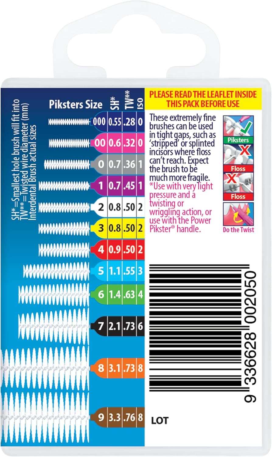Piksters Interdental Brushes, 40 Pk, Size 00, Interdental Tooth Brush for Extremely Tight Gaps, Gum Soft Bristles for Plaque Removal, Safe for Braces