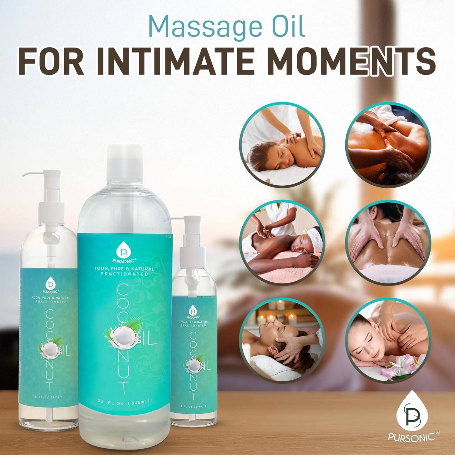 Pursonic Pure Unscented Fractionated Coconut Oil - 8 Oz Multipurpose Oil for Skin, Hair, Body Massage & Makeup Removal - Carrier Oil for Essential Oils and Aromatherapy