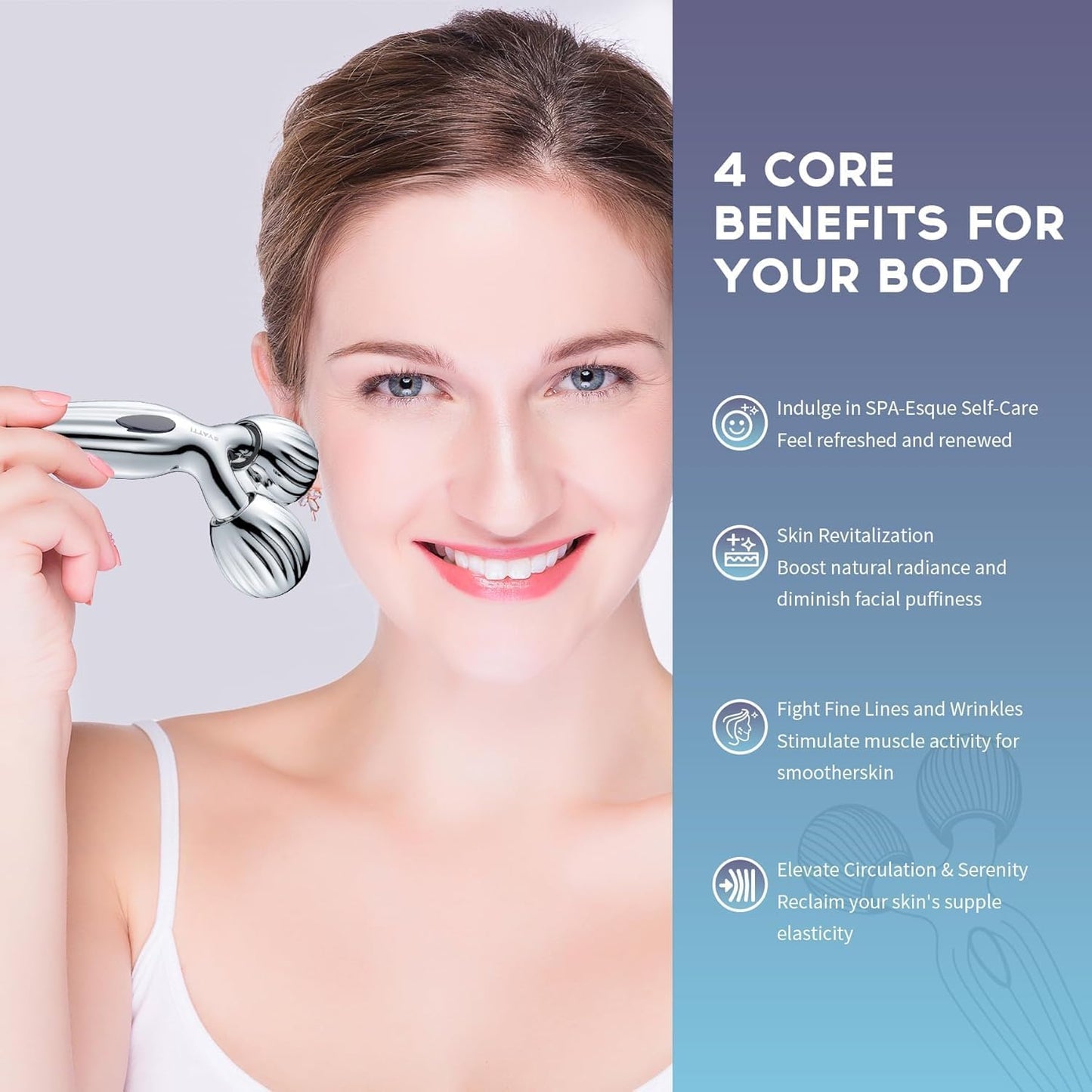 Face Roller Massager, 3D Metal Face Massage Tool for Reduce Puffiness, Remove Eye Wrinkles, Face Lift, Increase Firmness, Anti-Aging, Skin Tightening (Sliver)