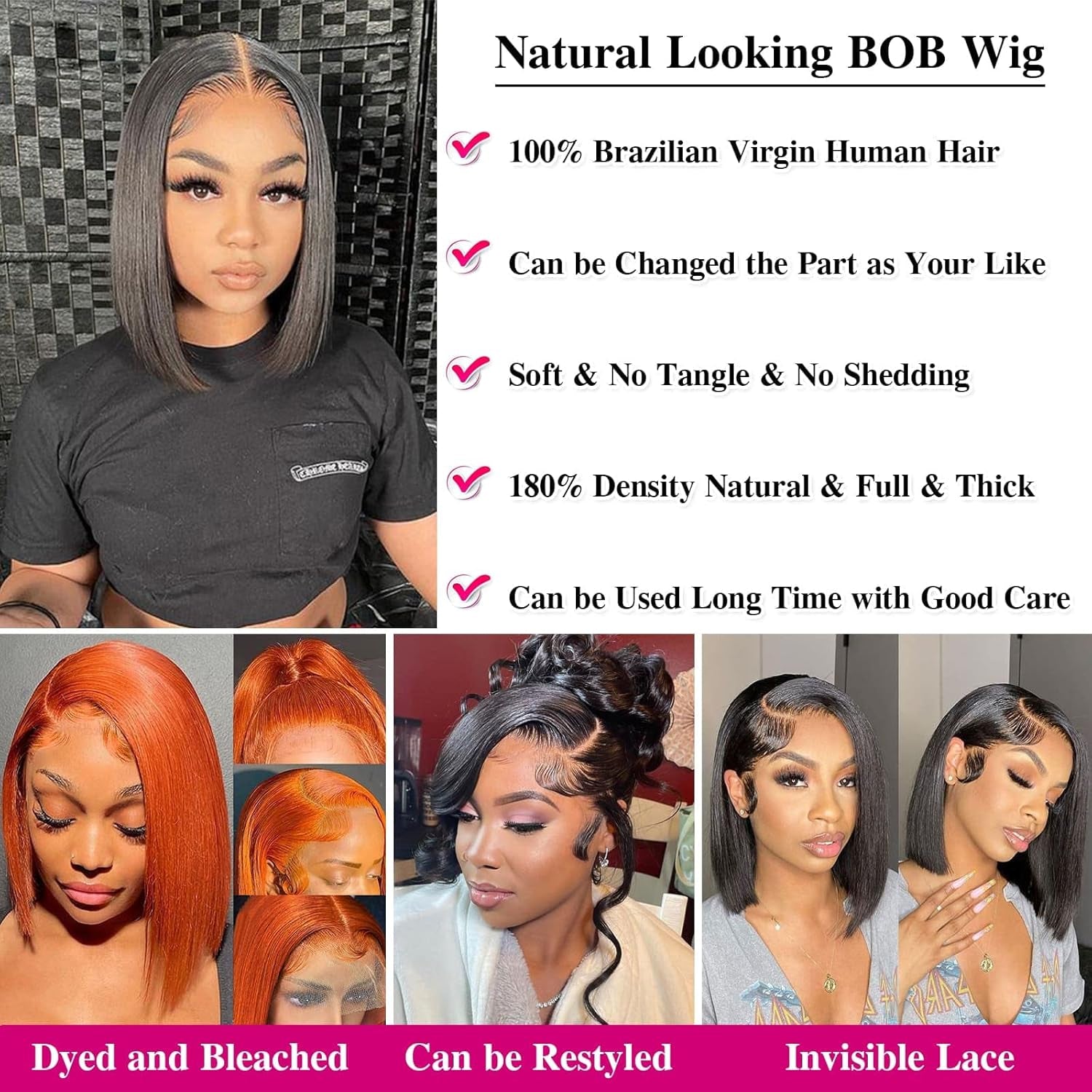 1 of HUIWANYAN Bob Wig Human Hair 14 Inch Nature Black and 1 of HUIWANYAN Bob Wig Human Hair 10 Inch Nature Black