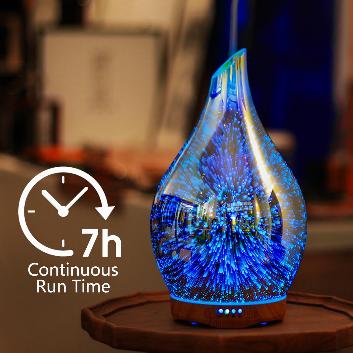 Porseme 280Ml Essential Oil Diffuser 3D Hand-Blown Glass Aroma Diffusor, Aromatherapy Unltrasonic Cool Mist Deffuser, 7 Color Changing Humidifier, Waterless Shut-Off, Timer Function for Home Office