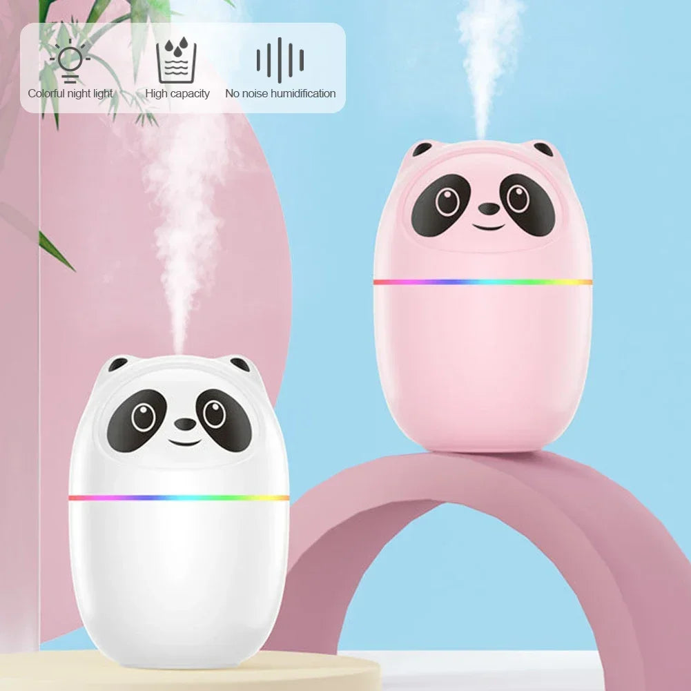 Air Humidifier Cute Panda Aroma Oil Diffuser with Night Light USB Chargeable Cool Mist Sprayer Plants Purifier Humificador