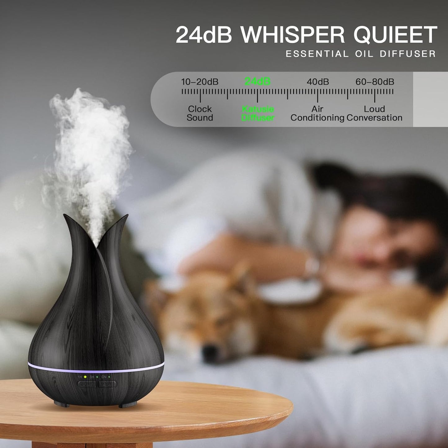 Essential Oil Diffusers, Cute Small Aromatherapy Diffuser with 3 Timers＆ 7 Ambient Light, Ultra-Quiet Oil Diffuser for Room Home Office(150Ml), Dark Wood