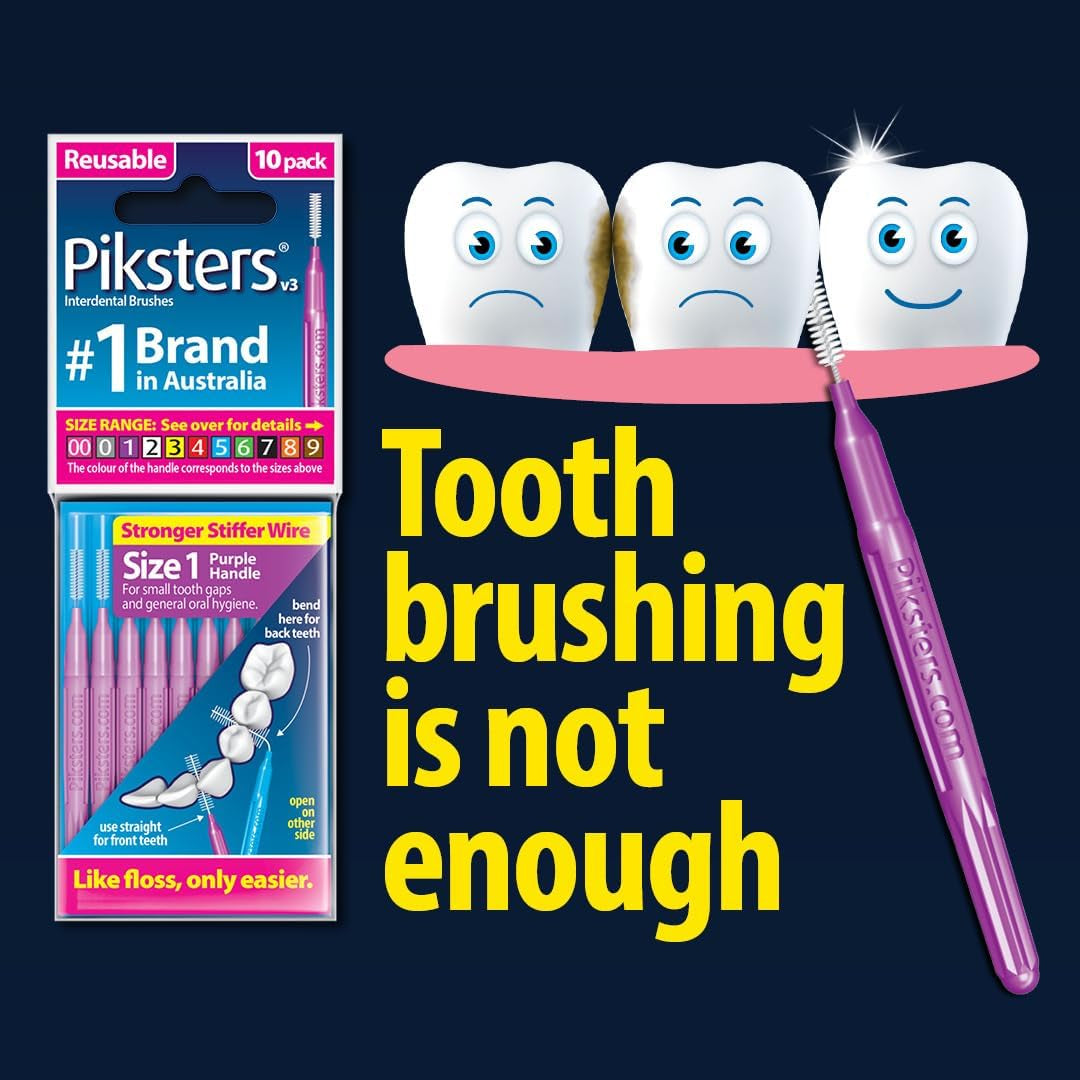 Piksters Interdental Brushes, 40 Pk, Size 00, Interdental Tooth Brush for Extremely Tight Gaps, Gum Soft Bristles for Plaque Removal, Safe for Braces