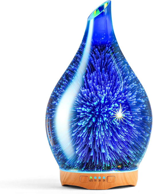 Porseme 280Ml Essential Oil Diffuser 3D Hand-Blown Glass Aroma Diffusor, Aromatherapy Unltrasonic Cool Mist Deffuser, 7 Color Changing Humidifier, Waterless Shut-Off, Timer Function for Home Office