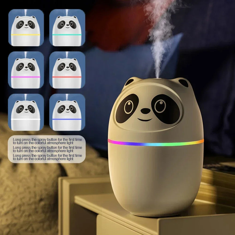 Air Humidifier Cute Panda Aroma Oil Diffuser with Night Light USB Chargeable Cool Mist Sprayer Plants Purifier Humificador
