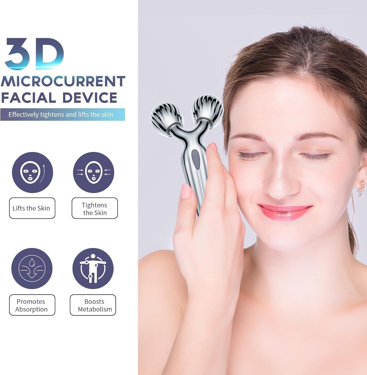 Face Roller Massager, 3D Metal Face Massage Tool for Reduce Puffiness, Remove Eye Wrinkles, Face Lift, Increase Firmness, Anti-Aging, Skin Tightening (Sliver)