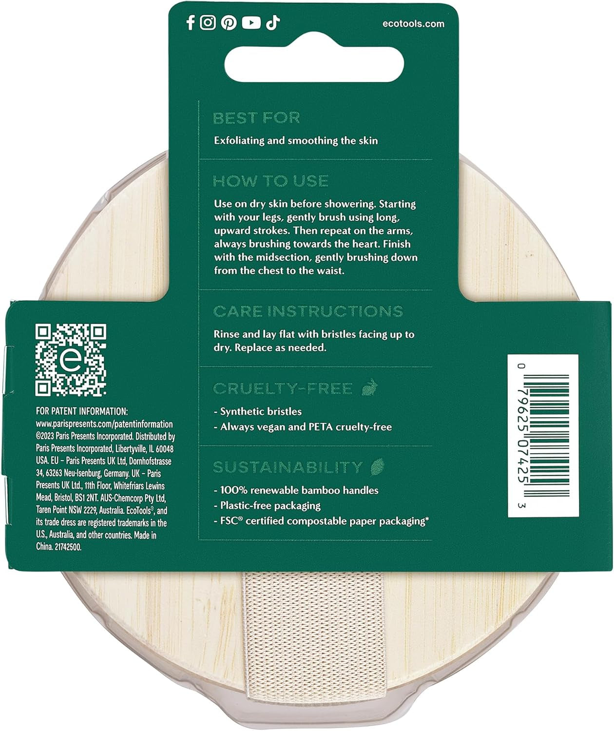 Ecotools Dry Body Brush, Cruelty-Free Bristles Exfoliate & Smooth Skin, Dry Brushing Removes Flaky Skin, May Help Improve Circulation & Tone, Eco-Friendly Skincare Tool, Vegan & Cruelty-Free, 1 Count