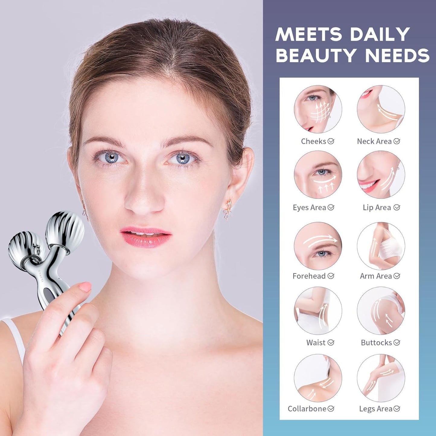 Face Roller Massager, 3D Metal Face Massage Tool for Reduce Puffiness, Remove Eye Wrinkles, Face Lift, Increase Firmness, Anti-Aging, Skin Tightening (Sliver)