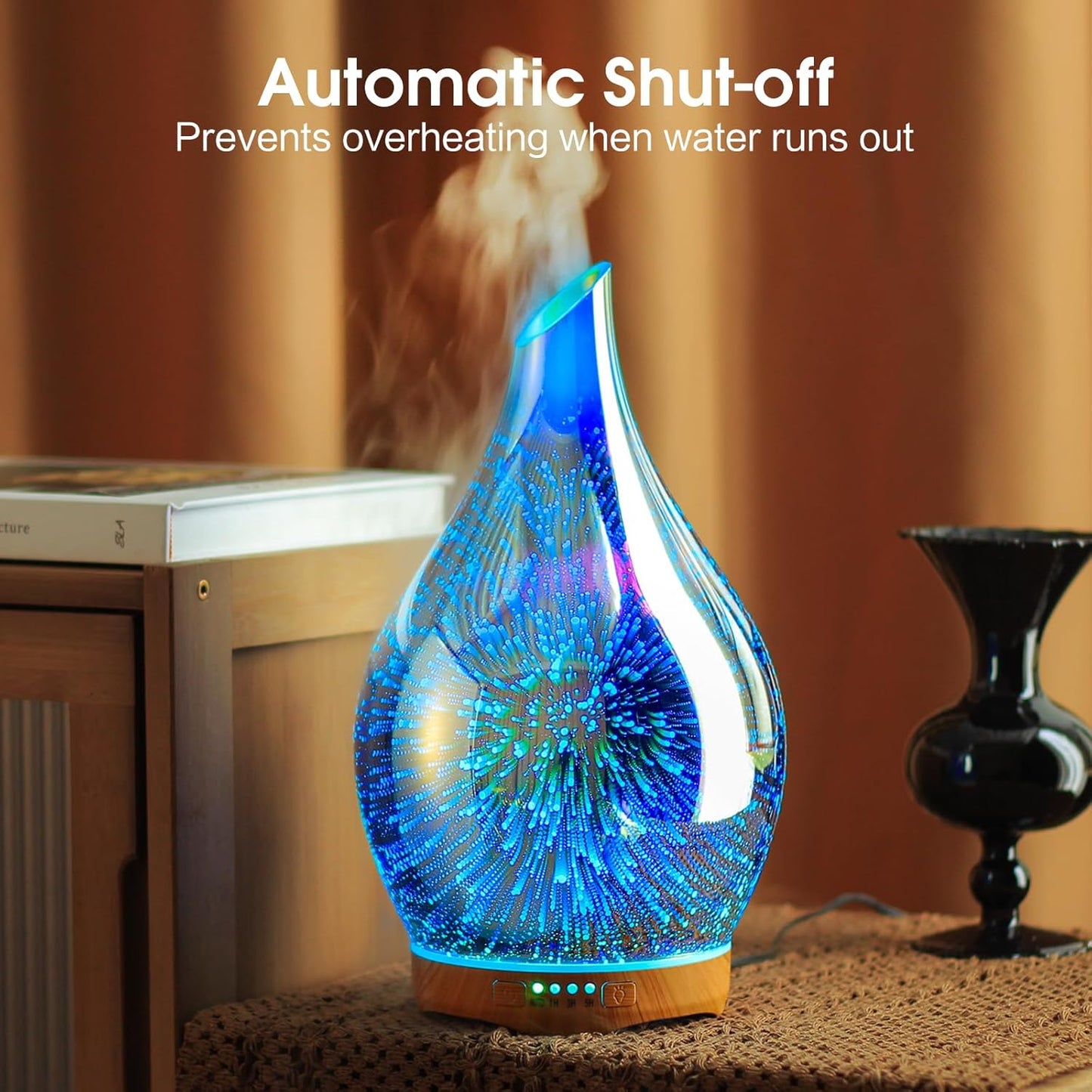 Porseme 280Ml Essential Oil Diffuser 3D Hand-Blown Glass Aroma Diffusor, Aromatherapy Unltrasonic Cool Mist Deffuser, 7 Color Changing Humidifier, Waterless Shut-Off, Timer Function for Home Office