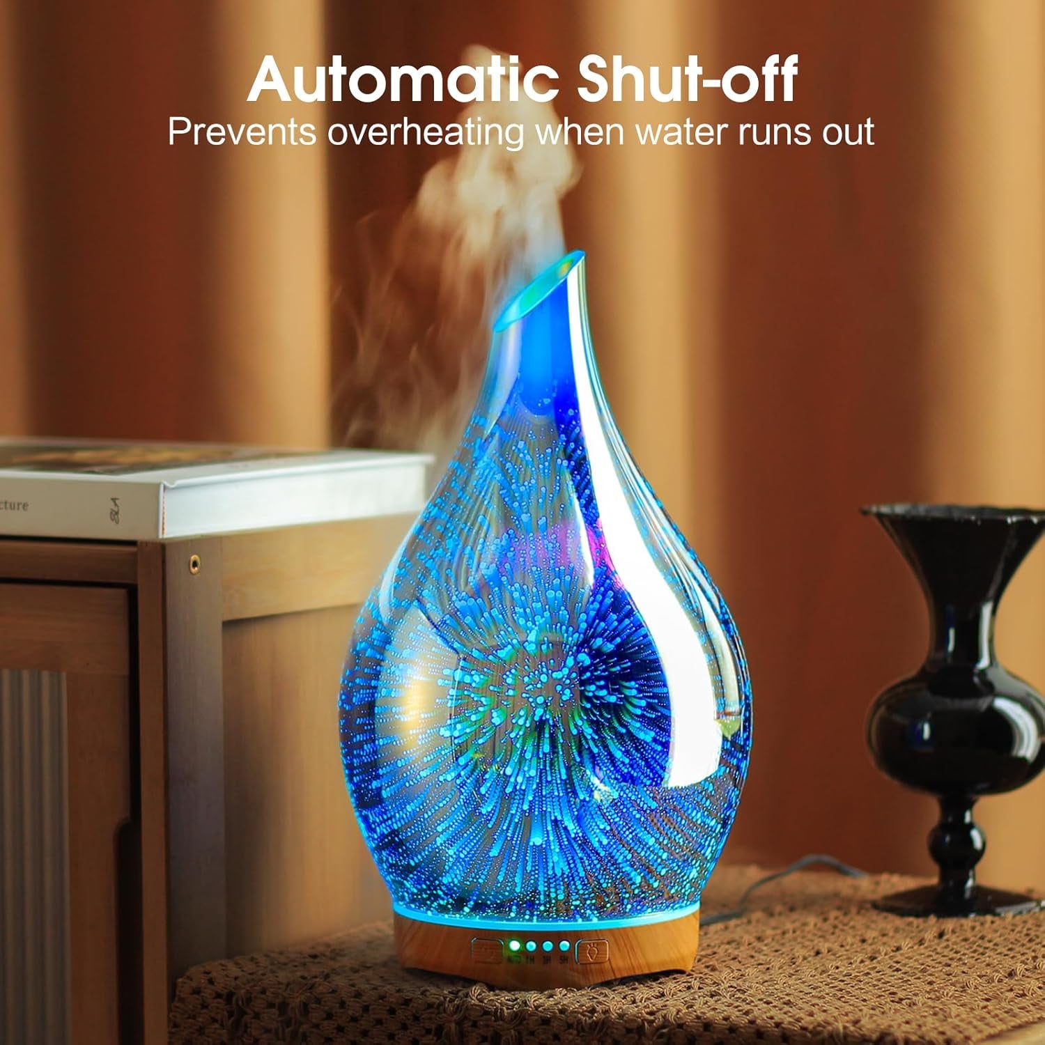 Porseme 280Ml Essential Oil Diffuser 3D Hand-Blown Glass Aroma Diffusor, Aromatherapy Unltrasonic Cool Mist Deffuser, 7 Color Changing Humidifier, Waterless Shut-Off, Timer Function for Home Office