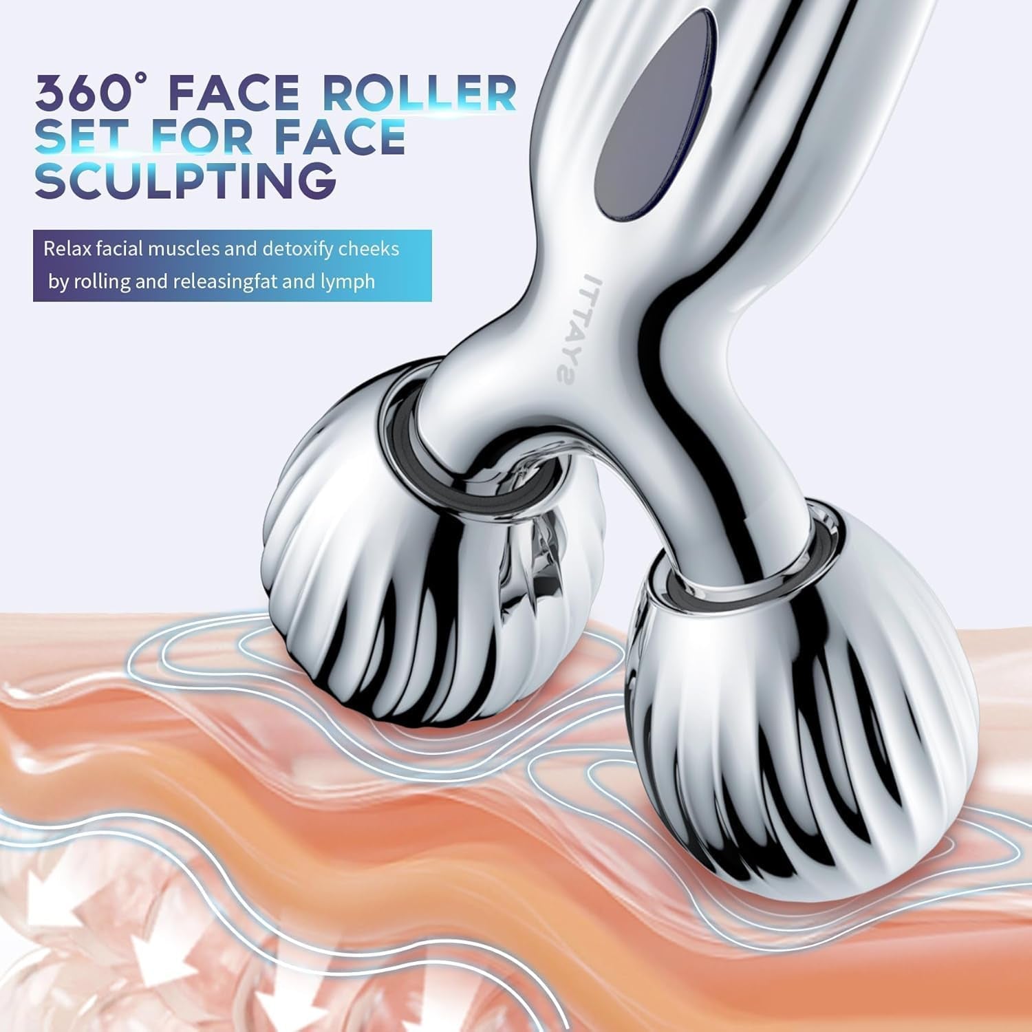 Face Roller Massager, 3D Metal Face Massage Tool for Reduce Puffiness, Remove Eye Wrinkles, Face Lift, Increase Firmness, Anti-Aging, Skin Tightening (Sliver)