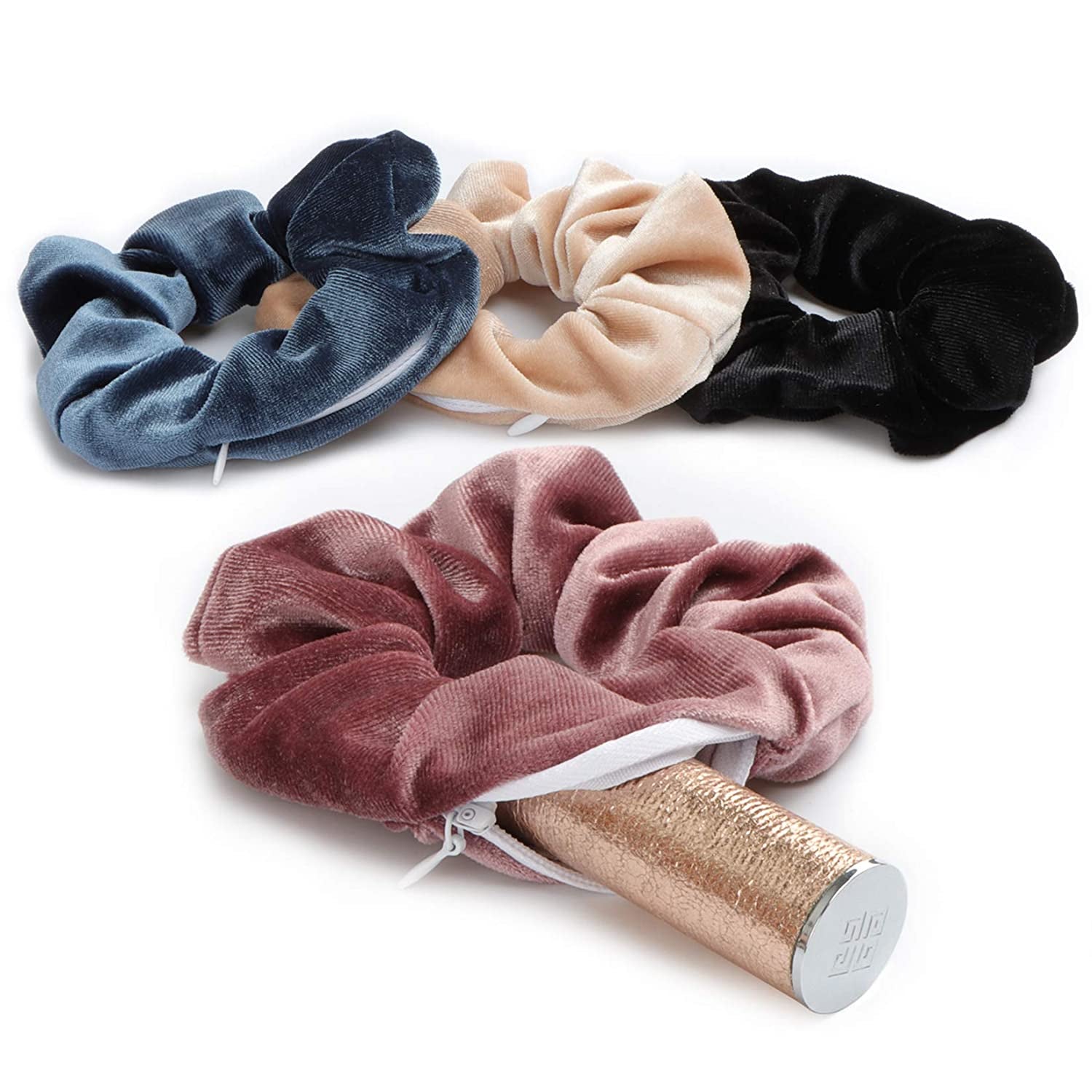 4 Packs Hair Scrunchies with Zipper Pocket Soft Elastic Hair Bands Hair Scrunchy Ties Ropes Hair