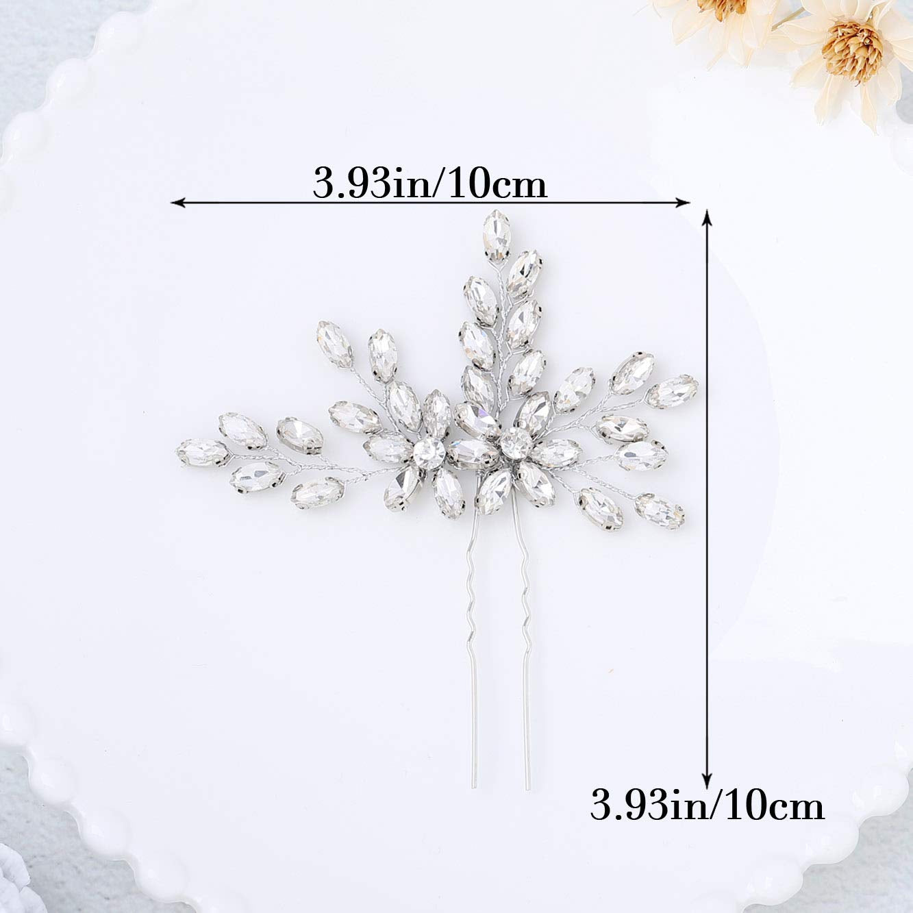 Unicra Rhinestone Bride Wedding Hair Pins Bridal Hair Clips Crystal Hair Piece Decorative Bridesmaids Hair Accessories for Women and Girls Pack of 2 (A-Silver)