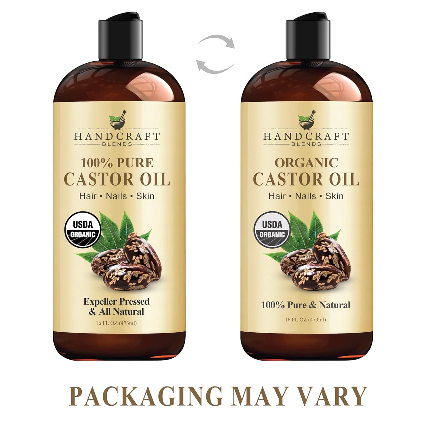 Handcraft Blends Organic Castor Oil - 16 Fl Oz - 100% Pure and Natural - Premium Grade Carrier Oil for Hair Growth, Eyelashes and Eyebrows - Hair and Body - Expeller-Pressed & Hexane-Free